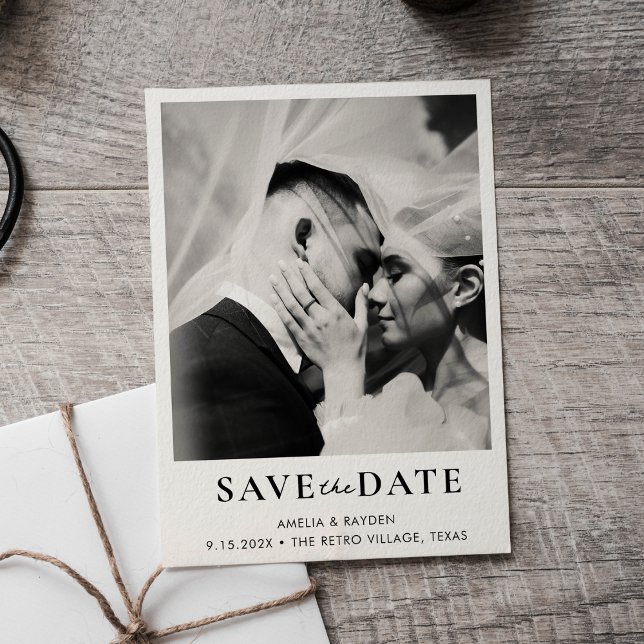 Casamento de Foto Retro Elegante Guardar a data (Criador carregado)