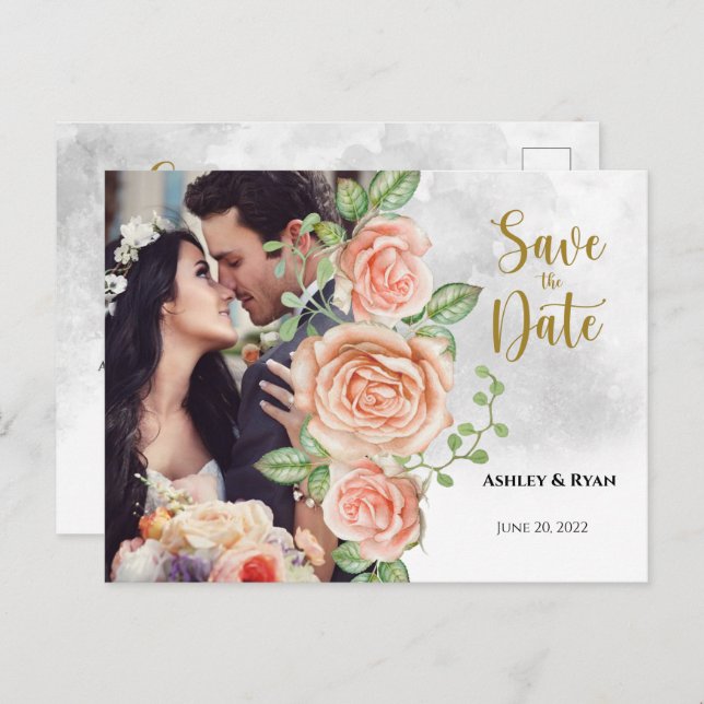 Casamento de Foto Rosa Esmagado Salve o Anúncio de (Frente/Verso)