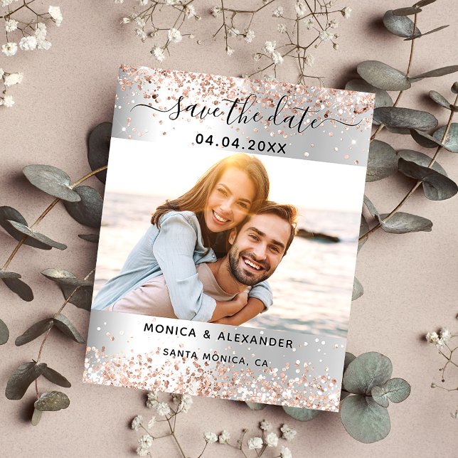 Casamento de foto rosa ouro de prata Salve a data (Criador carregado)