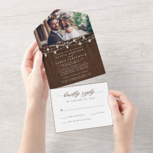 Casamento de Foto RSVP de Luzes de Corda de Madeir