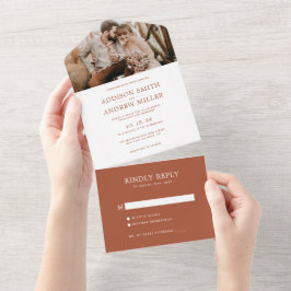 Casamento de Foto RSVP de Terracotta Russo Moderno