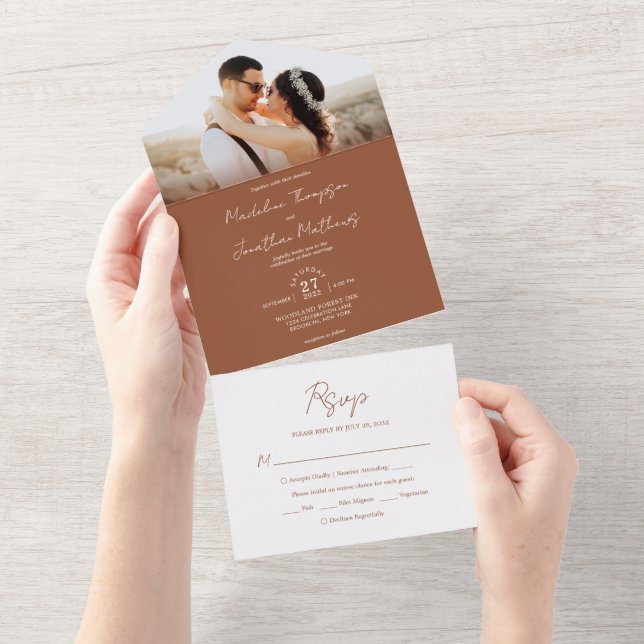 Casamento De Foto Rsvp De Terracotta Simples Moder (Aba destacável)