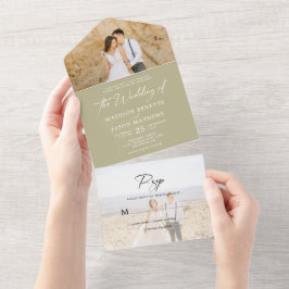 Casamento De Foto Rsvp Verde De Sage Simples Minim