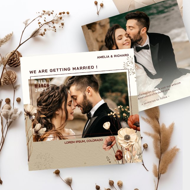 Casamento de Foto Rustic Boho Salve a data Convite (Criador carregado)