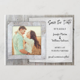 Casamento de Foto Rustic Scrapbook Salve o Cartão 