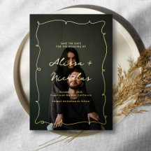 Casamento de Foto Save the Date Dourado Caprichoso