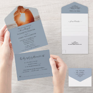 Casamento de Foto Simples Elegante Dusty Blue