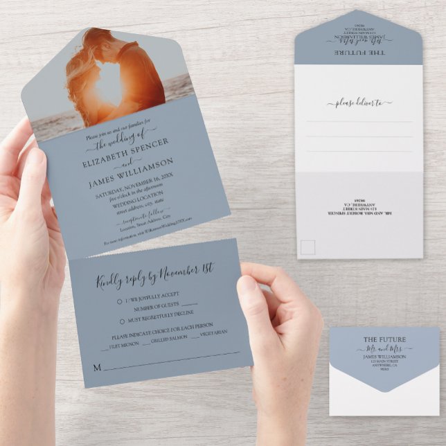 Casamento de Foto Simples Elegante Dusty Blue (Criador carregado)