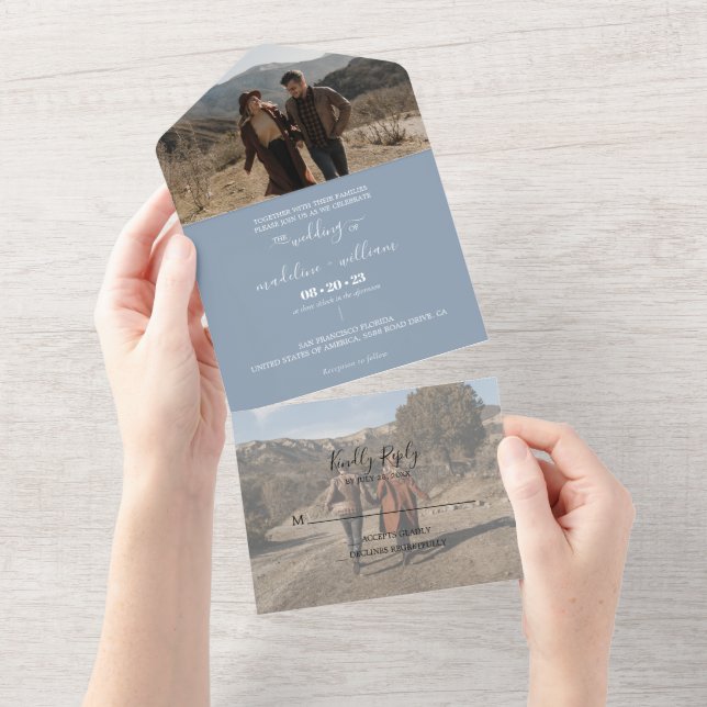 Casamento de Fotografia de Trendy Azul com Simples (Aba destacável)