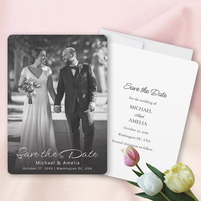Casamento de Fotografia Preto e Branco Salvar o Ca (Black & White Photo  Save The Date Card)