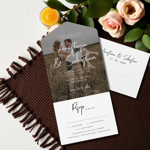Casamento de Fotografia RSVP de Script Preto e Bra