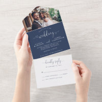 Casamento de Fotografias com Script Chic Azul Eleg