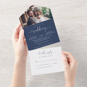 Casamento de Fotografias com Script Chic Azul Eleg