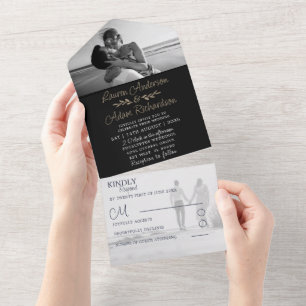 Casamento de Fotografias de Dourada e Preta Elegan