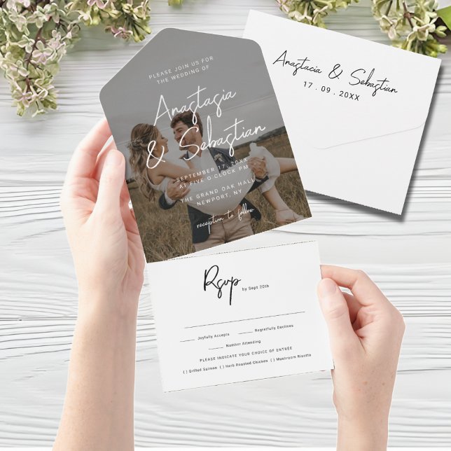 Casamento de Fotografias RSVP de Script Preto e Br (Criador carregado)