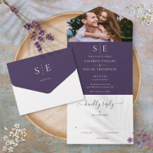 Casamento de Fotos com Monograma Roxo e Dourado