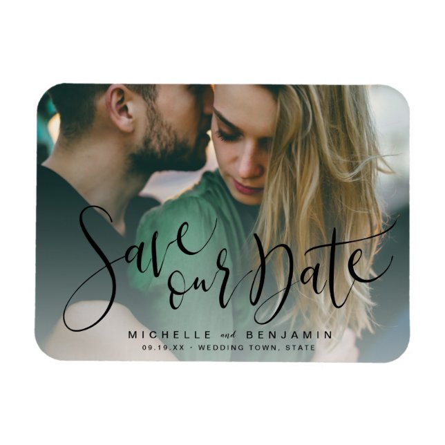Casamento de fotos com script moderno salve o ímã  (Horizontal)
