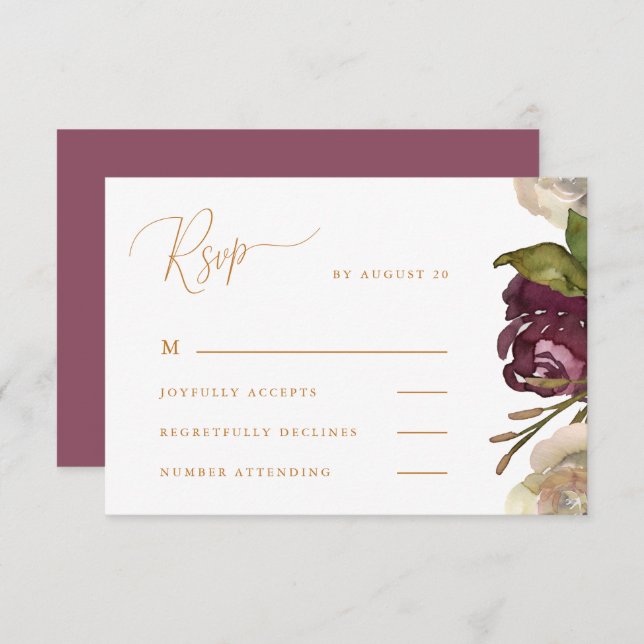 Casamento De Framboesa Escuro Com Caligrafia Rsvp (Frente/Verso)