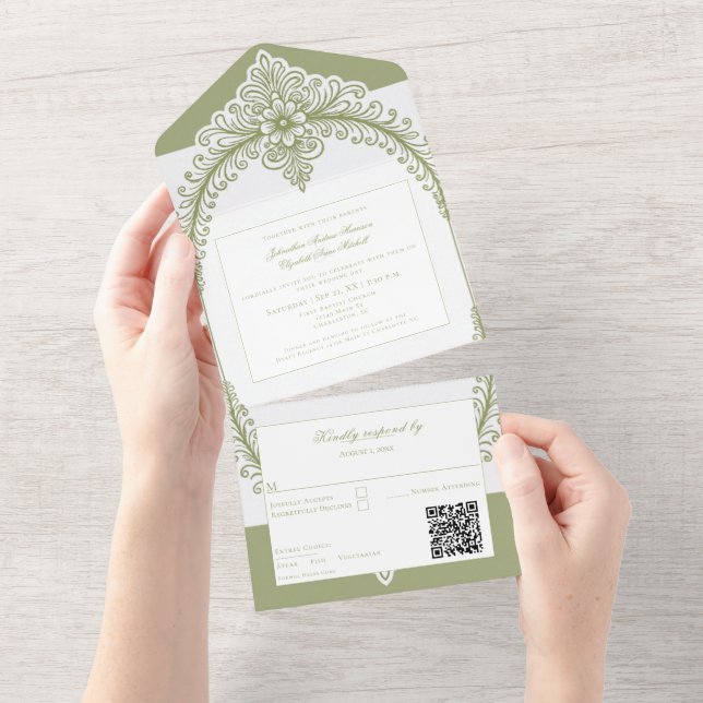 Casamento de Frame Flourish Francês Verde (Aba destacável)