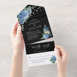 Casamento de fundo preto com Hydrangea azul