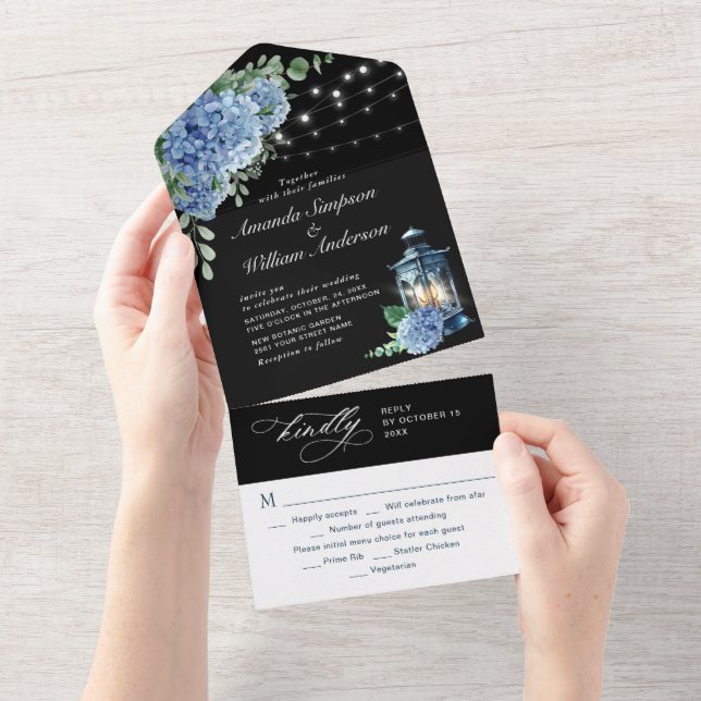 Casamento de fundo preto com Hydrangea azul (Tearaway)