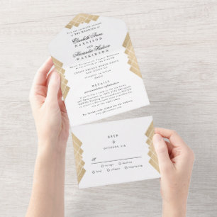 Casamento de Gatsby Geométrico Dourado Tradiciona