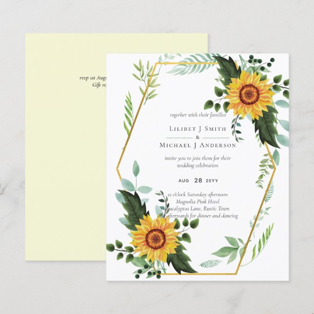 Casamento de Girassóis Rústicos BOHO com Verduras (Frente/Verso)