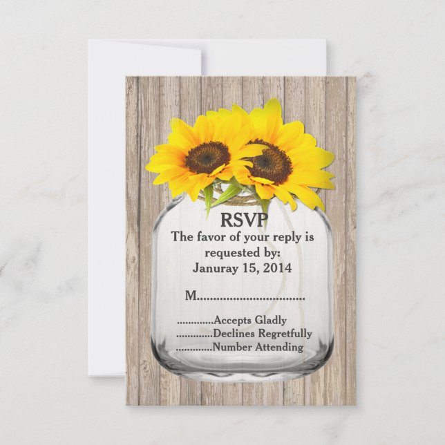 Casamento de girassol Mason jar RSVP sunflwr6 (Frente)