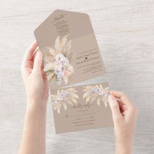 Casamento de Grama Pampas Aquarela Orquídeas Branc