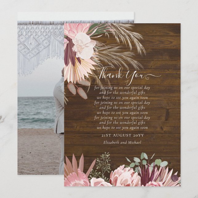 Casamento de Grass de Pampas de Cartões de agradec (Frente/Verso)