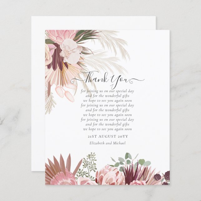 Casamento de Grass de Pampas de Cartões de agradec (Frente/Verso)