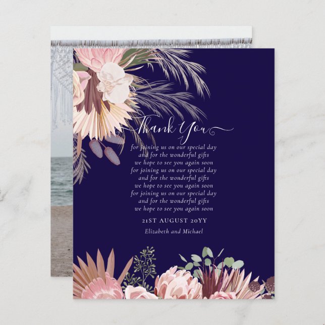 Casamento de Grass de Pampas de Cartões de agradec (Frente/Verso)