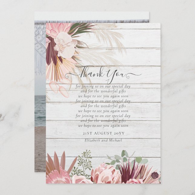 Casamento de Grass de Pampas de Cartões de agradec (Frente/Verso)