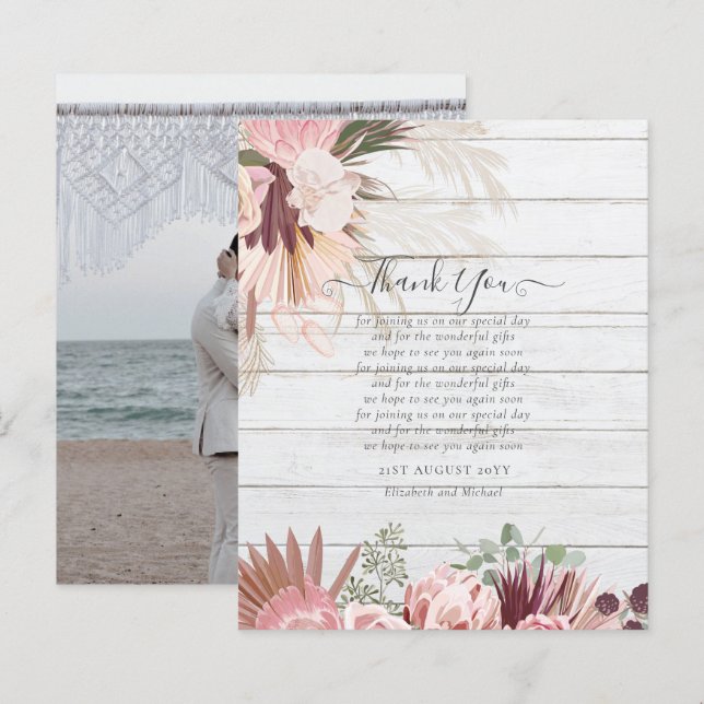 Casamento de Grass de Pampas de Cartões de agradec (Frente/Verso)