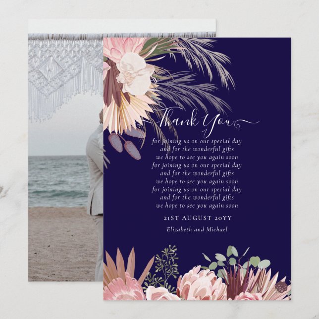 Casamento de Grass de Pampas de Cartões de agradec (Frente/Verso)