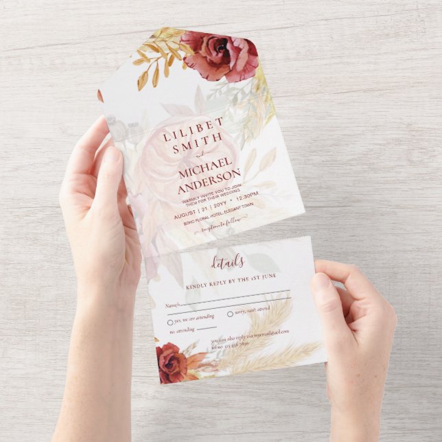 Casamento de Grass Rosa Pampas Burgundy BOHO (Tearaway)