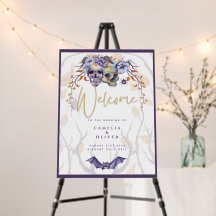 Casamento de Halloween Invitation Gothic Skulls Pu