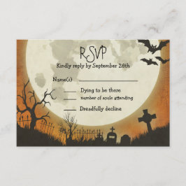 Casamento de Halloween RSVP em laranja com lua