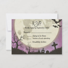 Casamento de Halloween RSVP em roxo com lua