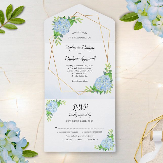 Casamento de Hydrangea Azul Geométrico Moderno Flo (Criador carregado)