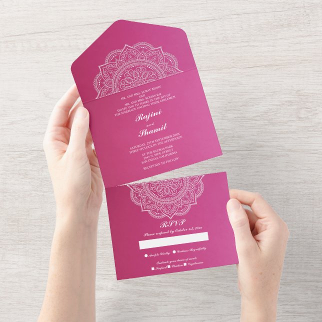Casamento de índio branco-rosado elegante (não é n (Aba destacável)