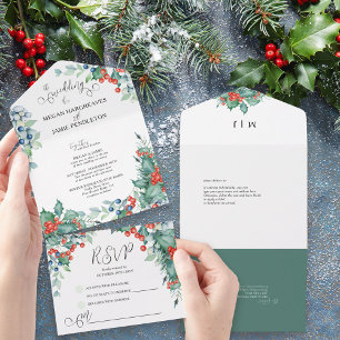 Casamento de Inverno Aquarela Azevinho e Frutas