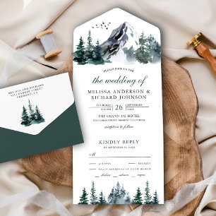 Casamento de Inverno Floresta Montanhosa Aquarela