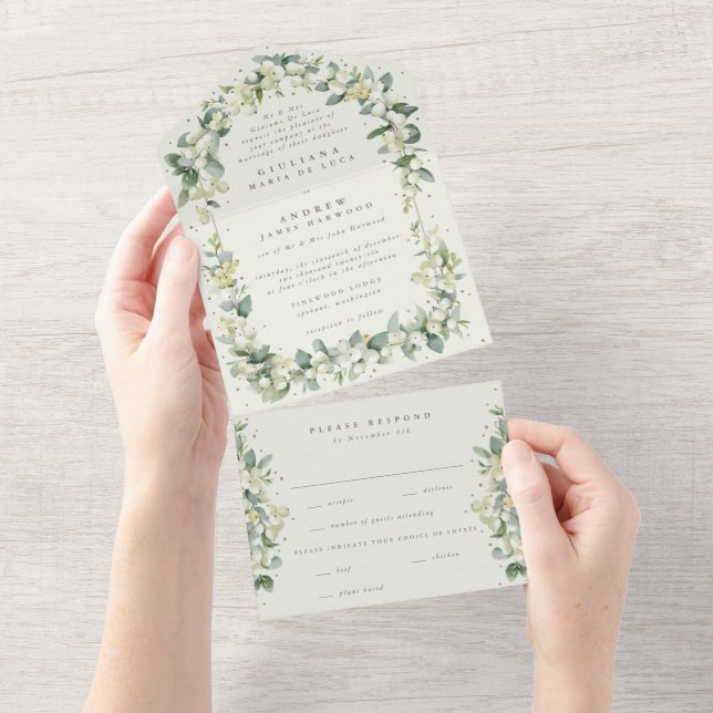 Casamento de Inverno Formal Creme Snowberry + Euca (Aba destacável)