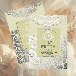 Casamento de Ivory Elegant Artdeco Diamond Monogra