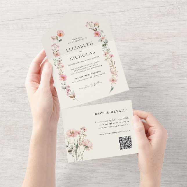 Casamento de Jardim de Flores Selvagens Elegante (Aba destacável)