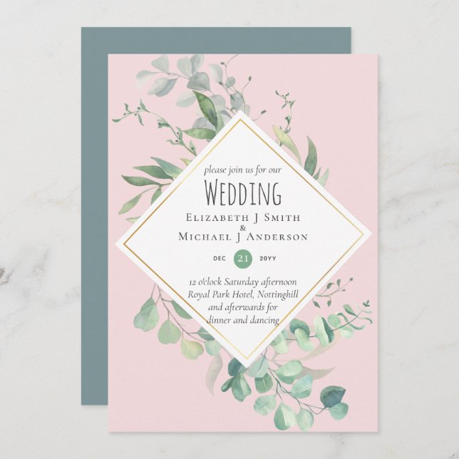 Casamento de Jardim Eucalyptus Greenery DUSTY PINK (Frente/Verso)