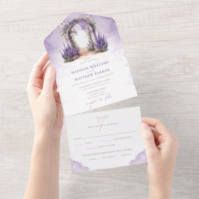 Casamento de Jardim lavanda com Rsvp (Aba destacável)