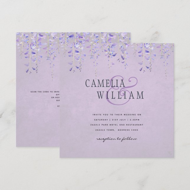Casamento de Lace de Wisteria Roxo Moderno (Frente/Verso)
