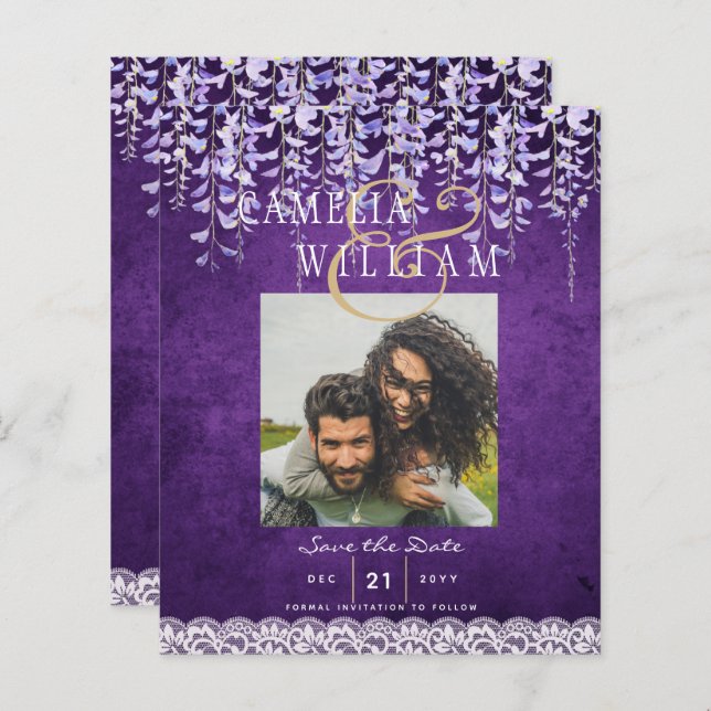 Casamento de Lace de Wisteria Roxo Moderno (Frente/Verso)